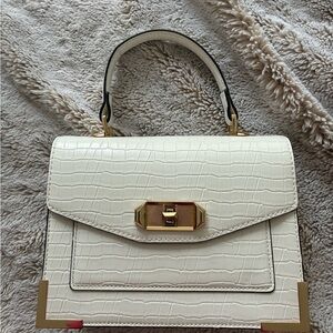 Aldo Cream Croc-Embossed Satchel